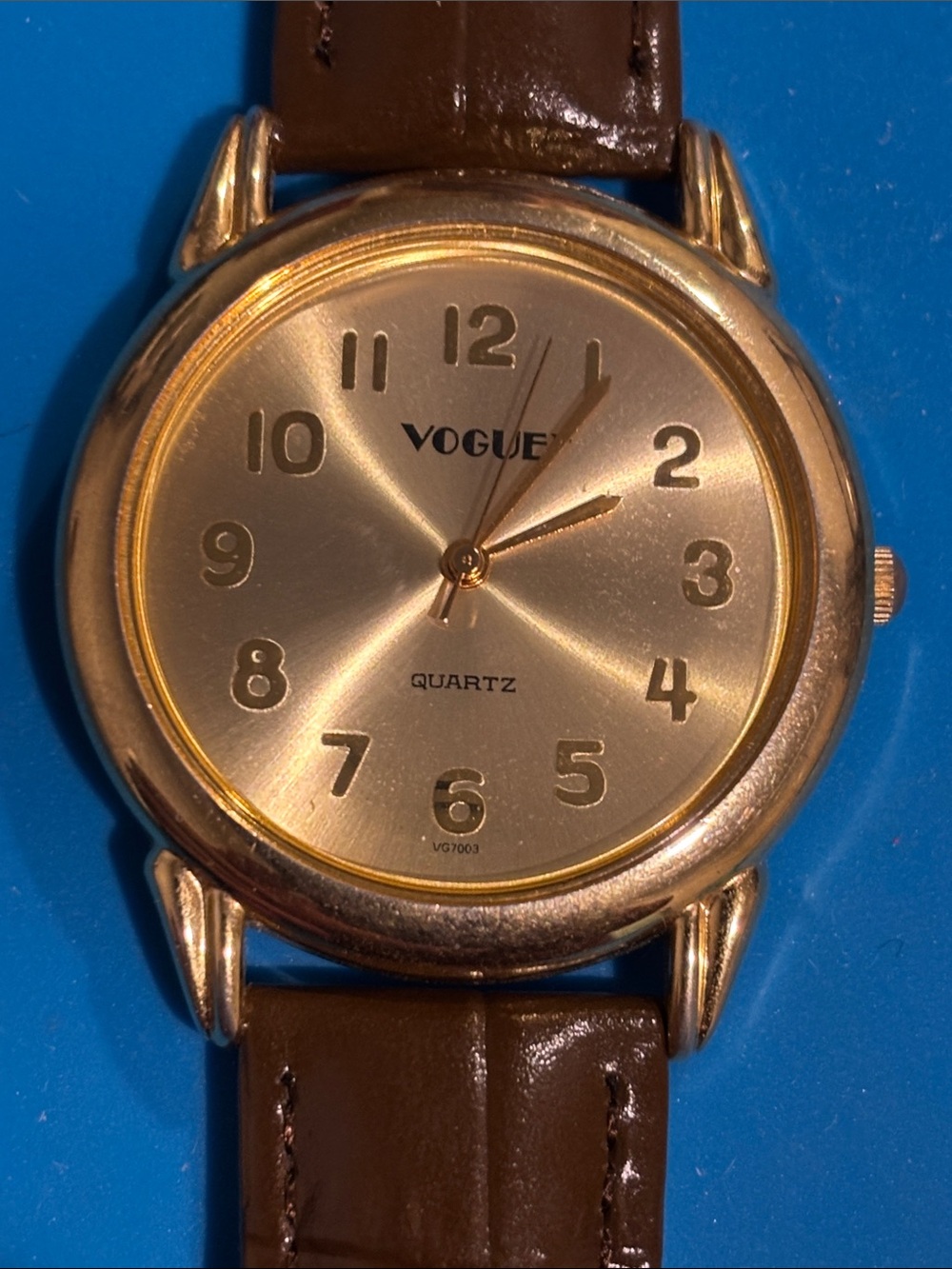 Vogue Gold-Tone Dial with Brown Leather Strap Watch